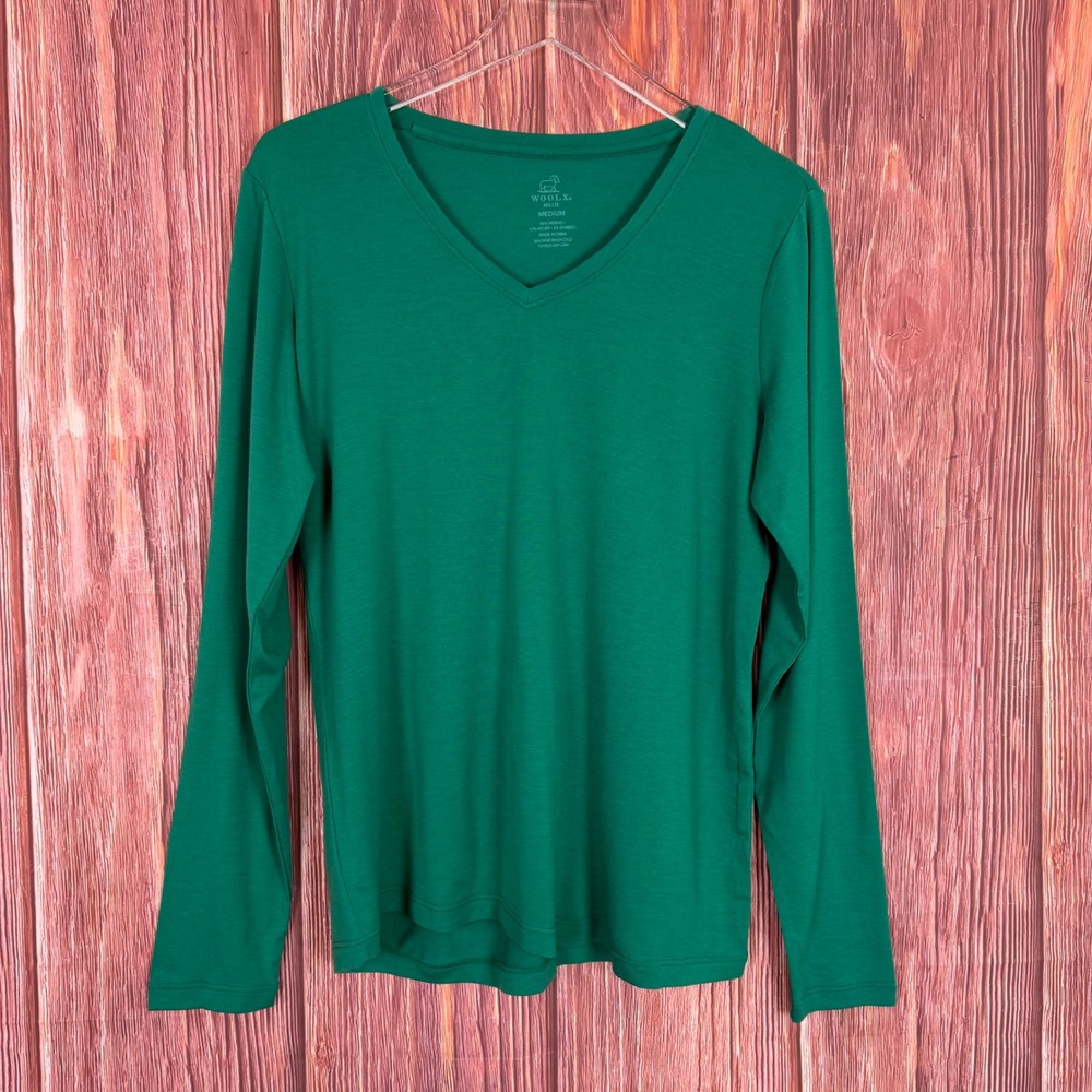 Woolx Millie Merino Wool V-Neck Long Sleeve Top Green Medium Base Layer